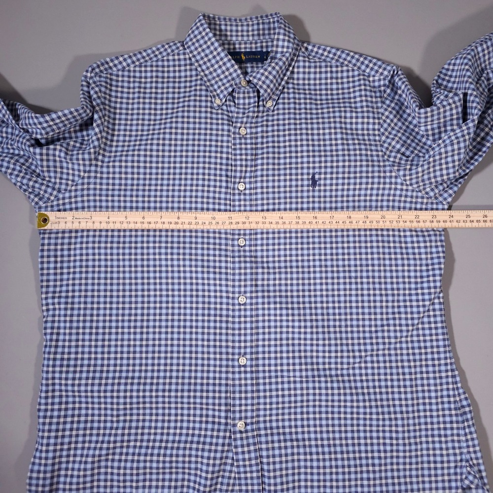Ralph Lauren Shirt Mens Large L Blue White  Plaid‎ Button Down Pony - Picture 6 of 8